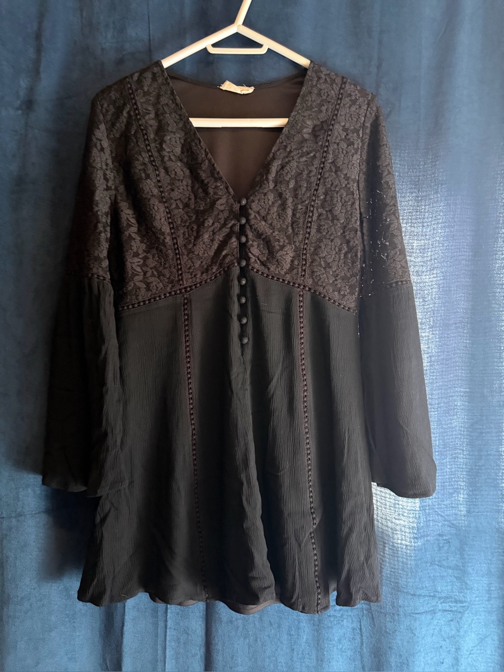 Altered State Black Lace V-Neck Button Front Tunic